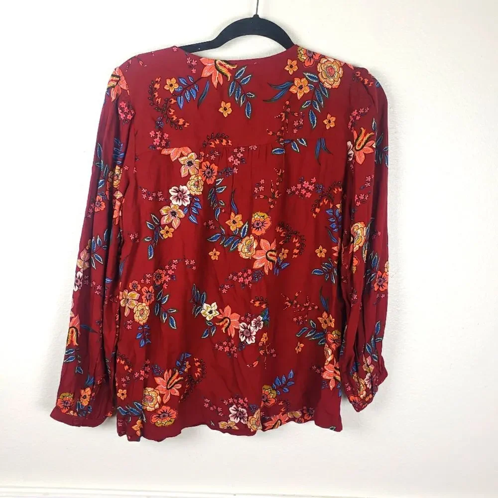 Women's Beach Lunch Lounge Boho Floral Embroidered Pop Over Top Size small - Picture 2 of 11